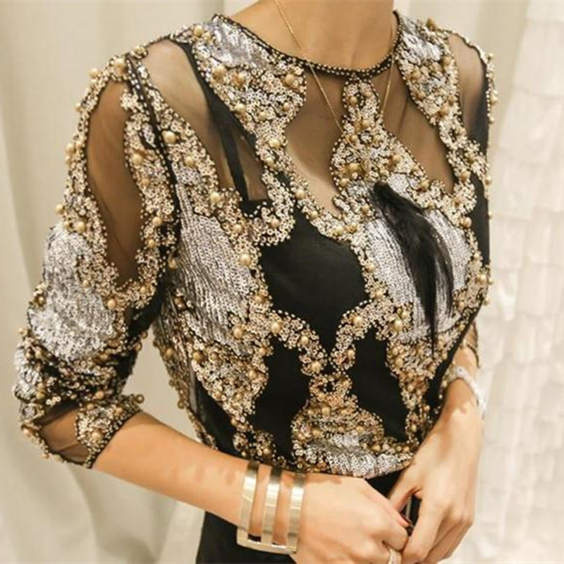 Crystal Mesh Fabric - Sidaimi Atasan Bordir Payet Kristal Wanita