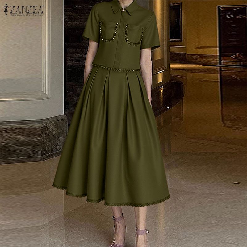ZANZEA Setelan Rok Renda Elega - Elastic Lace Trim ulasan dan harga
