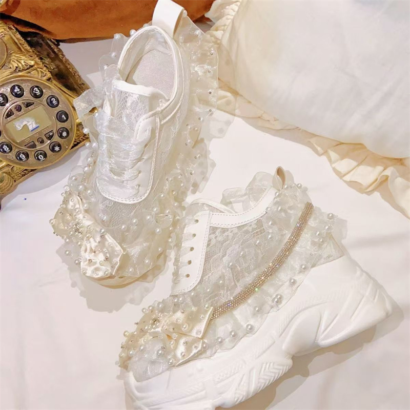 Sepatu wanita renda sol tebal  - Crystal Mesh Fabric ulasan dan harga