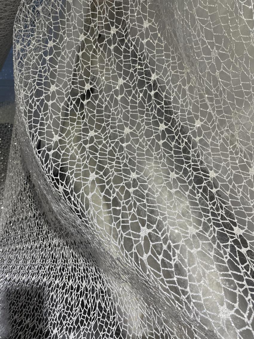 Glitter Putih Mengkilap Tekstu - Crystal Mesh Fabric ulasan dan harga