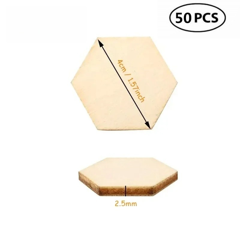 50PCS Potongan Kayu Heksagon 4 - Craft Embellishment ulasan dan harga